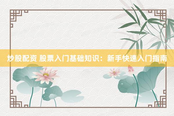 炒股配资 股票入门基础知识：新手快速入门指南