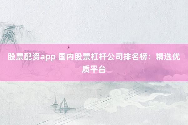 股票配资app 国内股票杠杆公司排名榜：精选优质平台