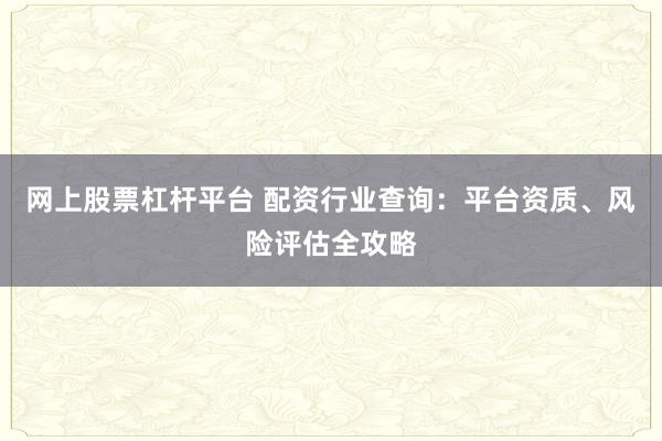 网上股票杠杆平台 配资行业查询:平台资质、风险评估全攻略